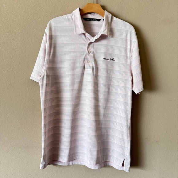 Travis Mathew Pima Cotton Dusty Pink Striped Golf Polo Size L - Picture 1 of 7